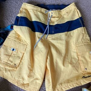 Mens Vintage Navy Blue and Yellow Daniel Cremieux Swim Trunks